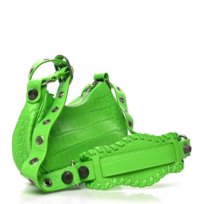 Balenciaga Extra Supple Calfskin Crocodile Embossed Le Cagole Shoulder Bag XS Acid Green 4 of 14