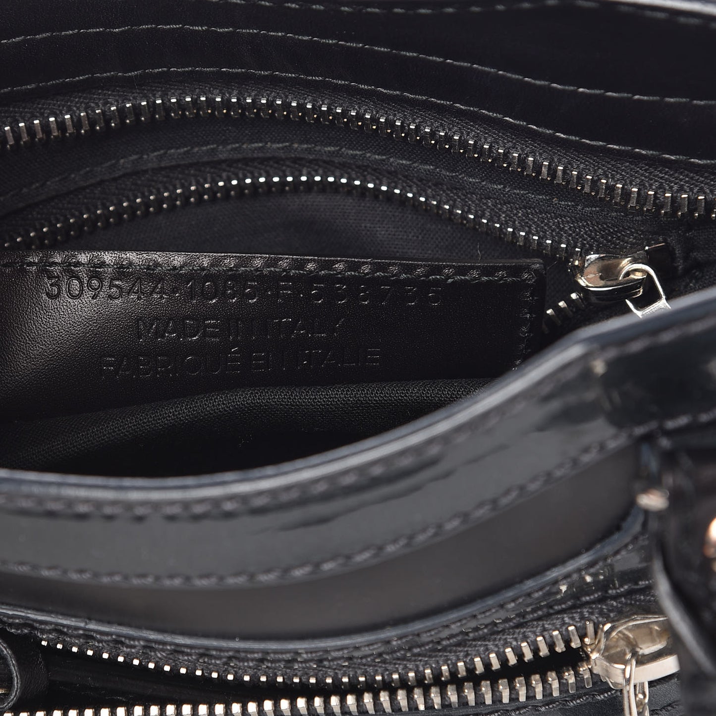 Smooth Calfskin Metallic Patent Giant 12 Silver Hardware Mini City Black Gris