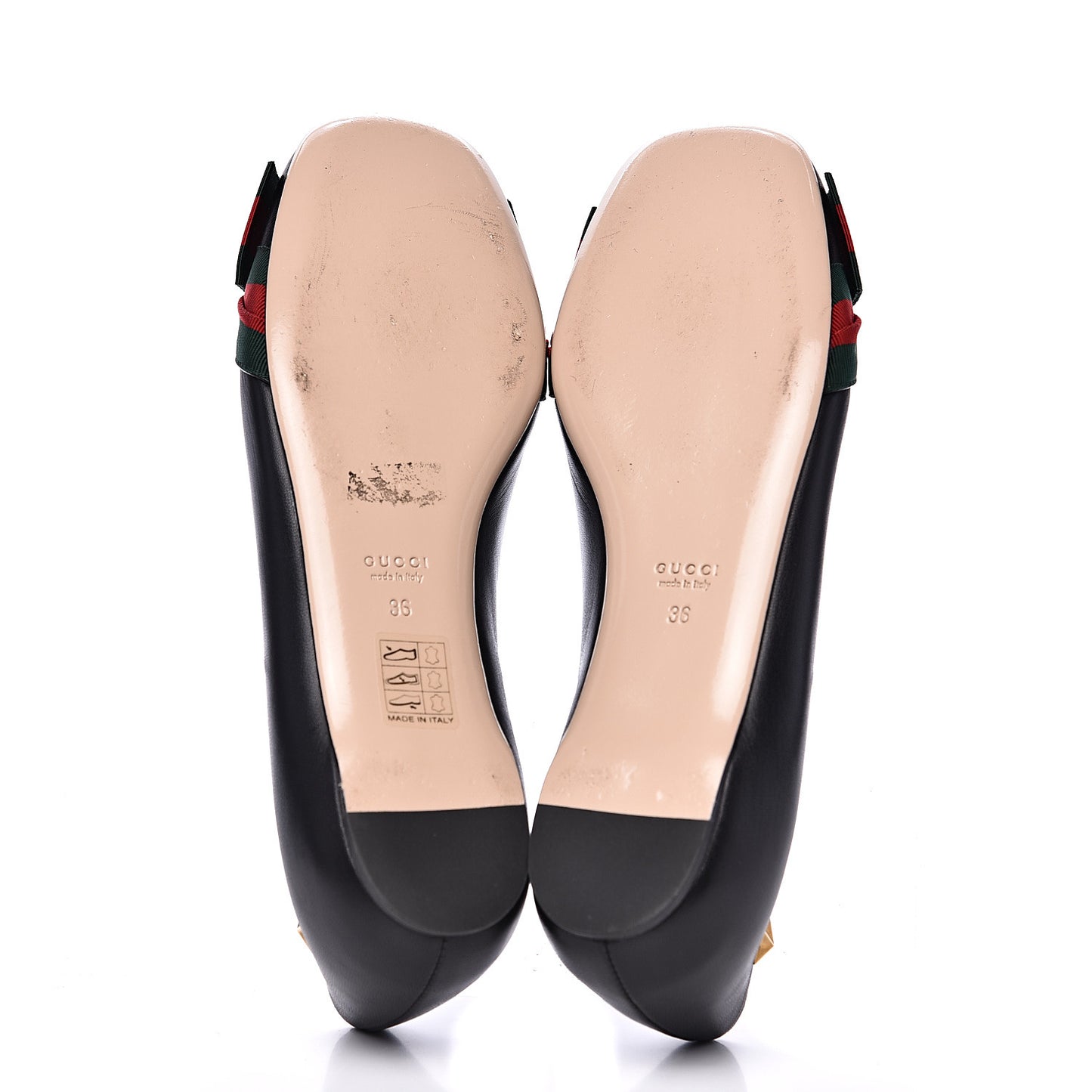 Calfskin Web Bow Ballerina Flats 36 Black