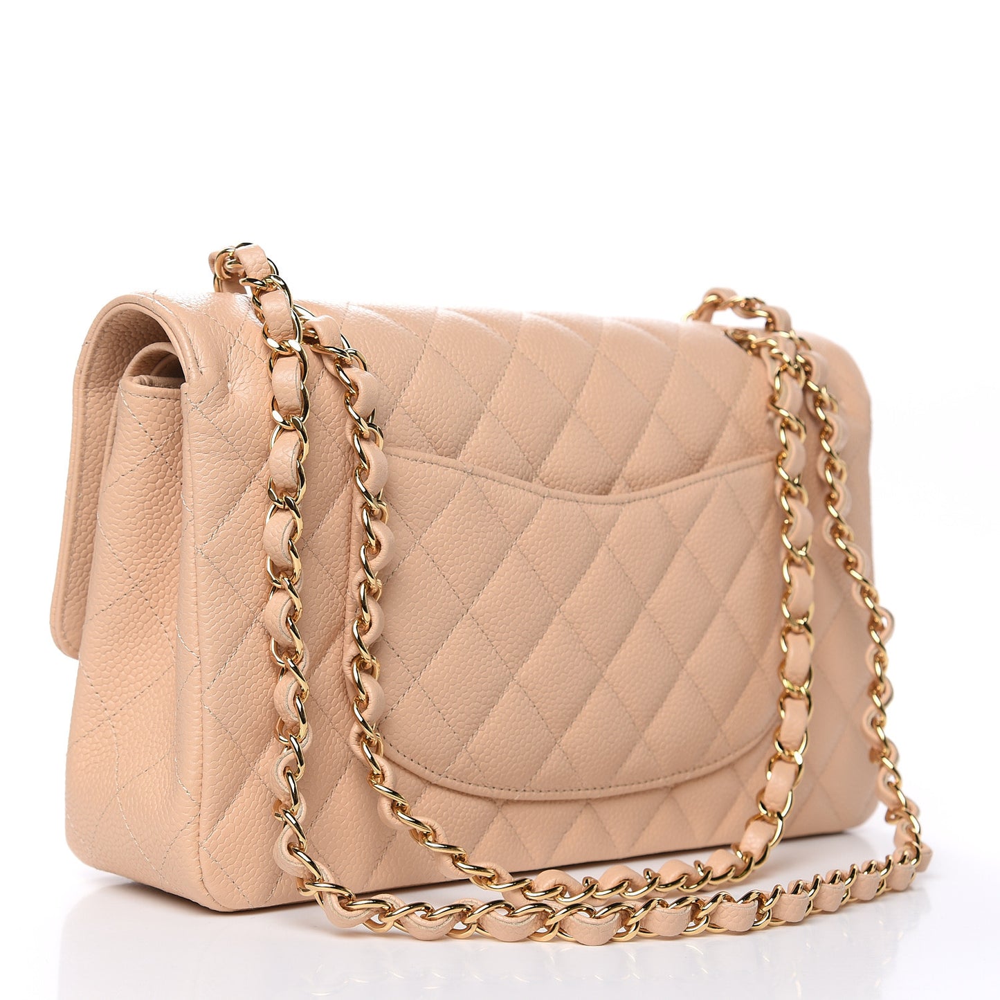 Caviar Quilted Medium Double Flap Beige