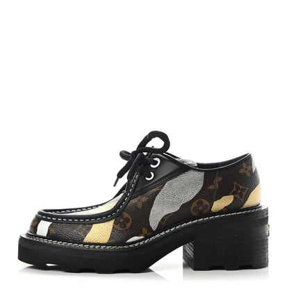 Louis Vuitton X LOL Monogram Calfskin Beaubourg Platform Derby Shoes 37.5 Gold Silver 1 of 8
