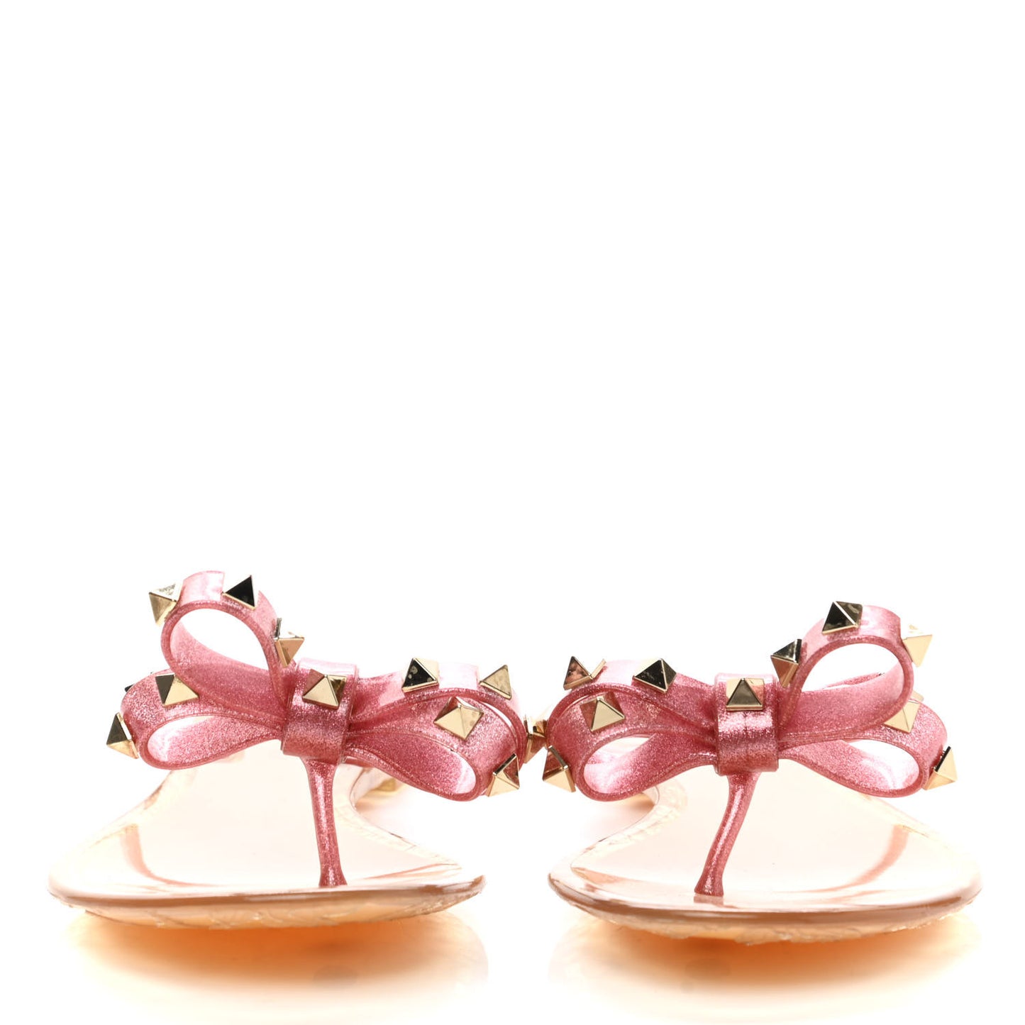PVC Jelly Glitter Rockstud Bow Thong Sandals 38 Pink