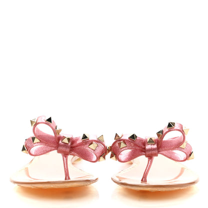 Valentino Garavani PVC Jelly Glitter Rockstud Bow Thong Sandals 38 Pink 2 of 8