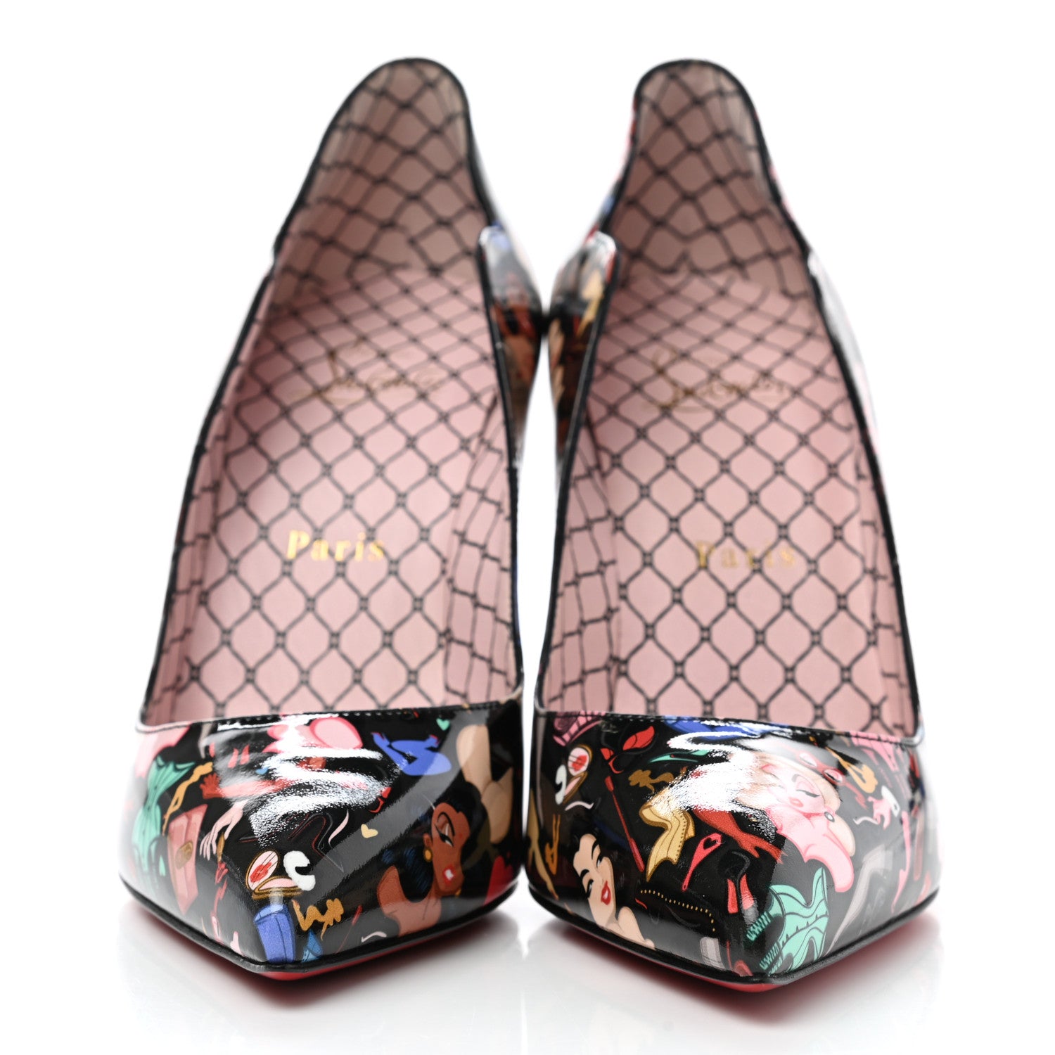 Christian Louboutin Patent Bored Lin Resille Hot Chick 100 Pumps 37.5 Black Multicolor 2 of 7