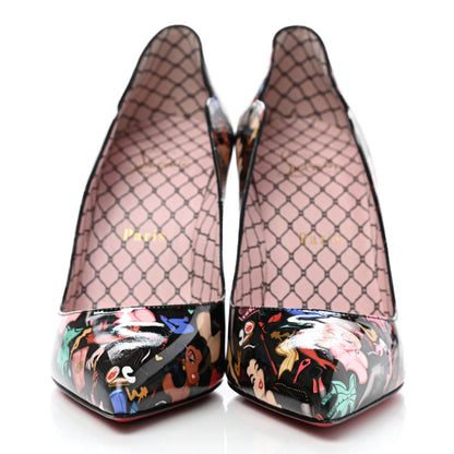 Christian Louboutin Patent Bored Lin Resille Hot Chick 100 Pumps 37.5 Black Multicolor 2 of 7