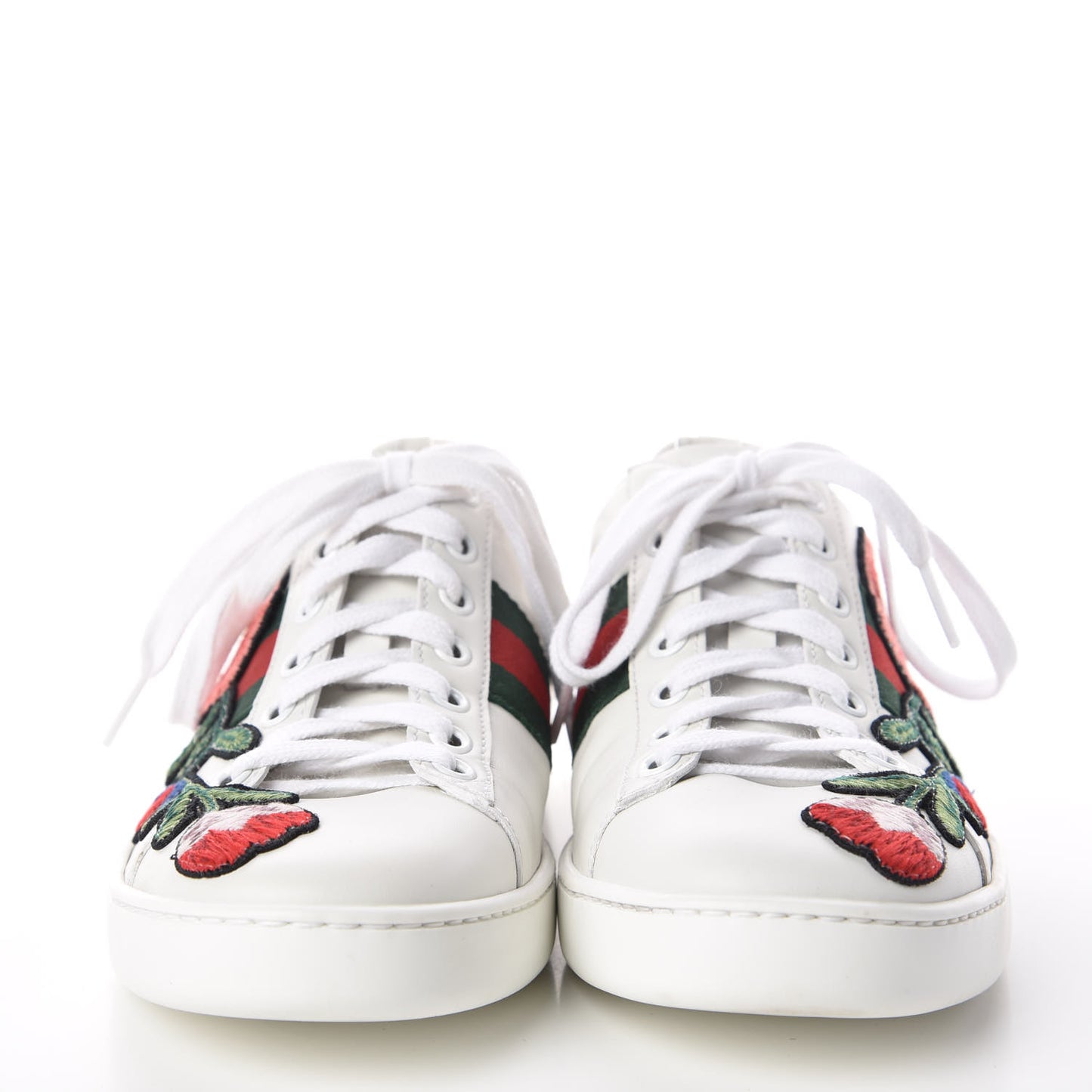 Calfskin Web Floral Embroidered Ace Sneakers 38 White