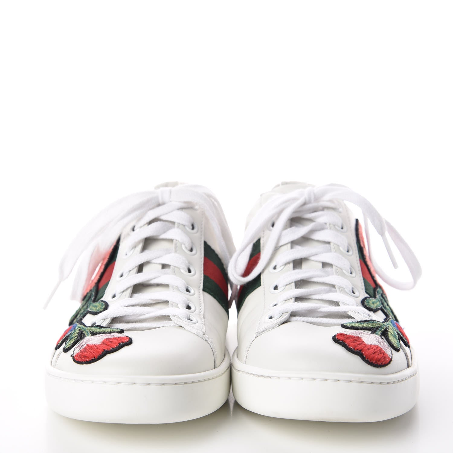 Gucci Calfskin Web Floral Embroidered Ace Sneakers 38 White 2 of 8