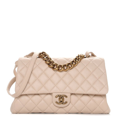 Chanel Shiny Sheepskin Quilted Large Trapezio Flap Beige 1 of 7