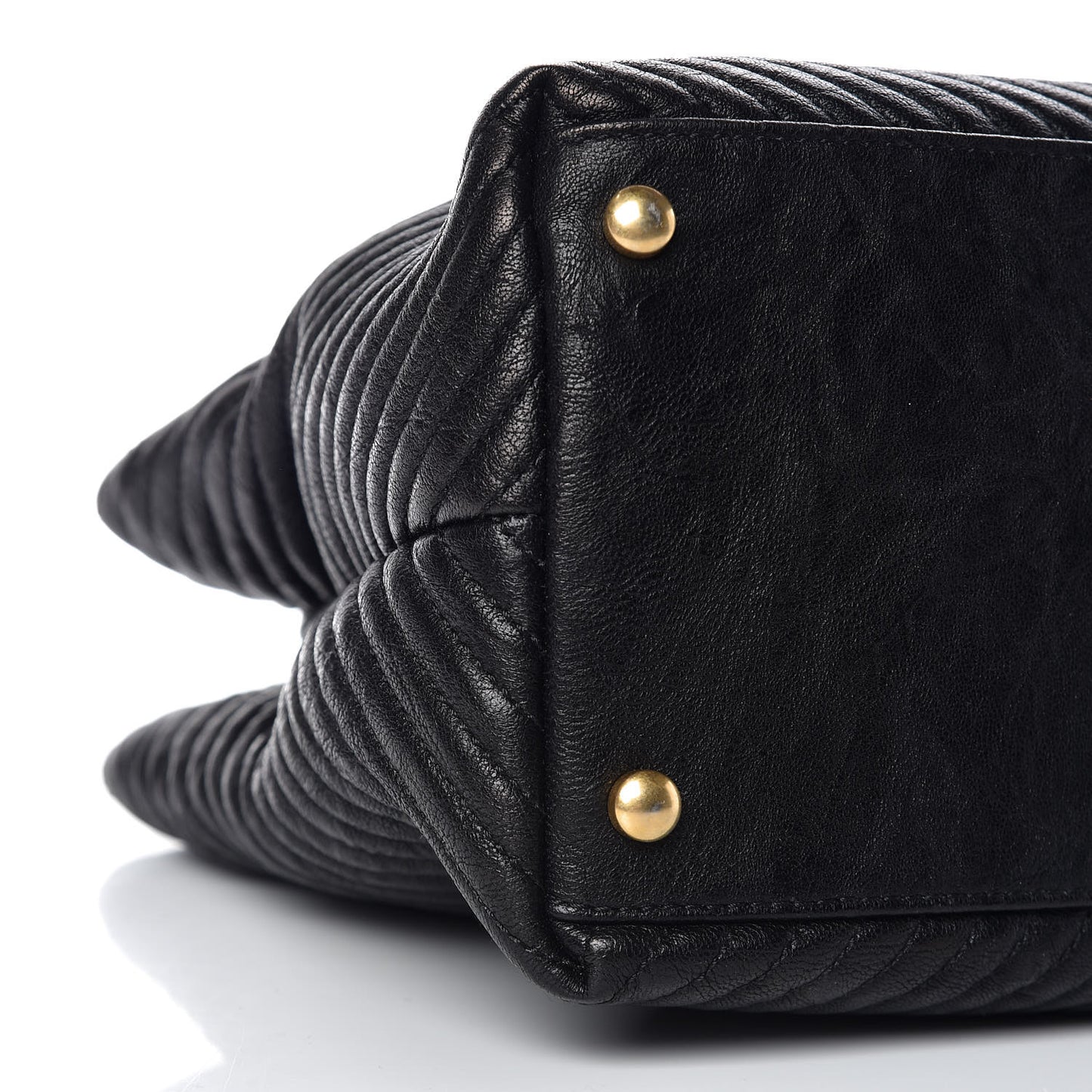 Wrinkled Lambskin Chevron Quilted Surpique Tote Black