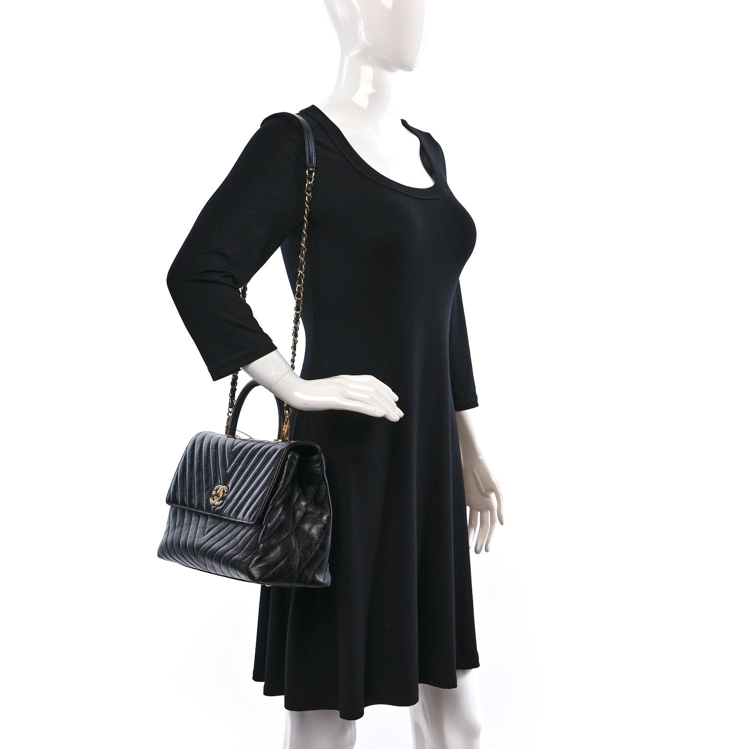 Chanel Calfskin Chevron Quilted Medium Coco Handle Flap Black 2 of 8