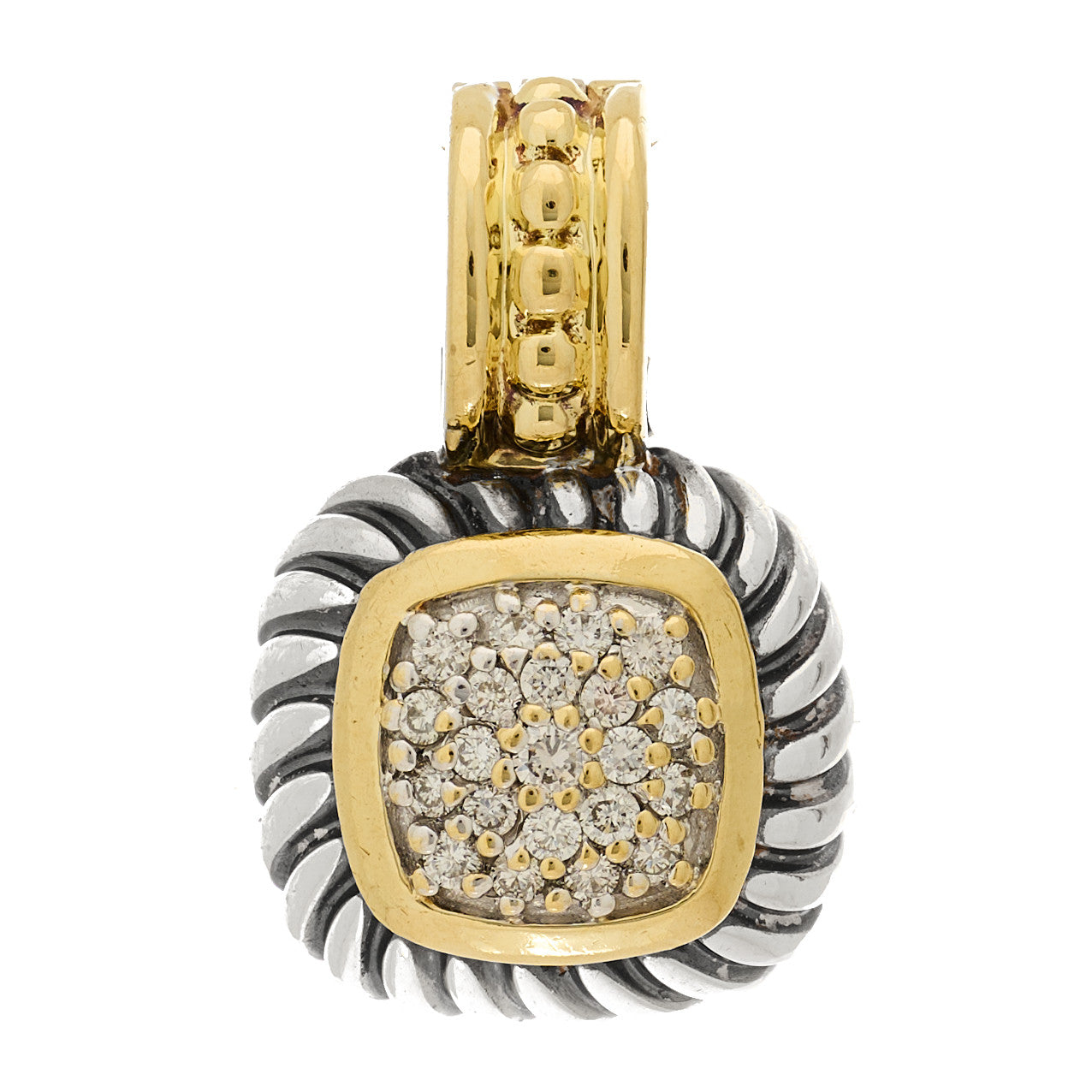David Yurman Sterling Silver 18K Yellow Gold Diamond Pave 8mm Albion Pendant 1 of 4