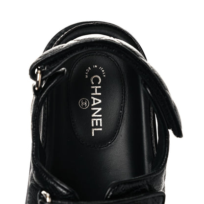 Chanel Grained Calfskin Velcro Dad Sandals 37.5 Black 7 of 8
