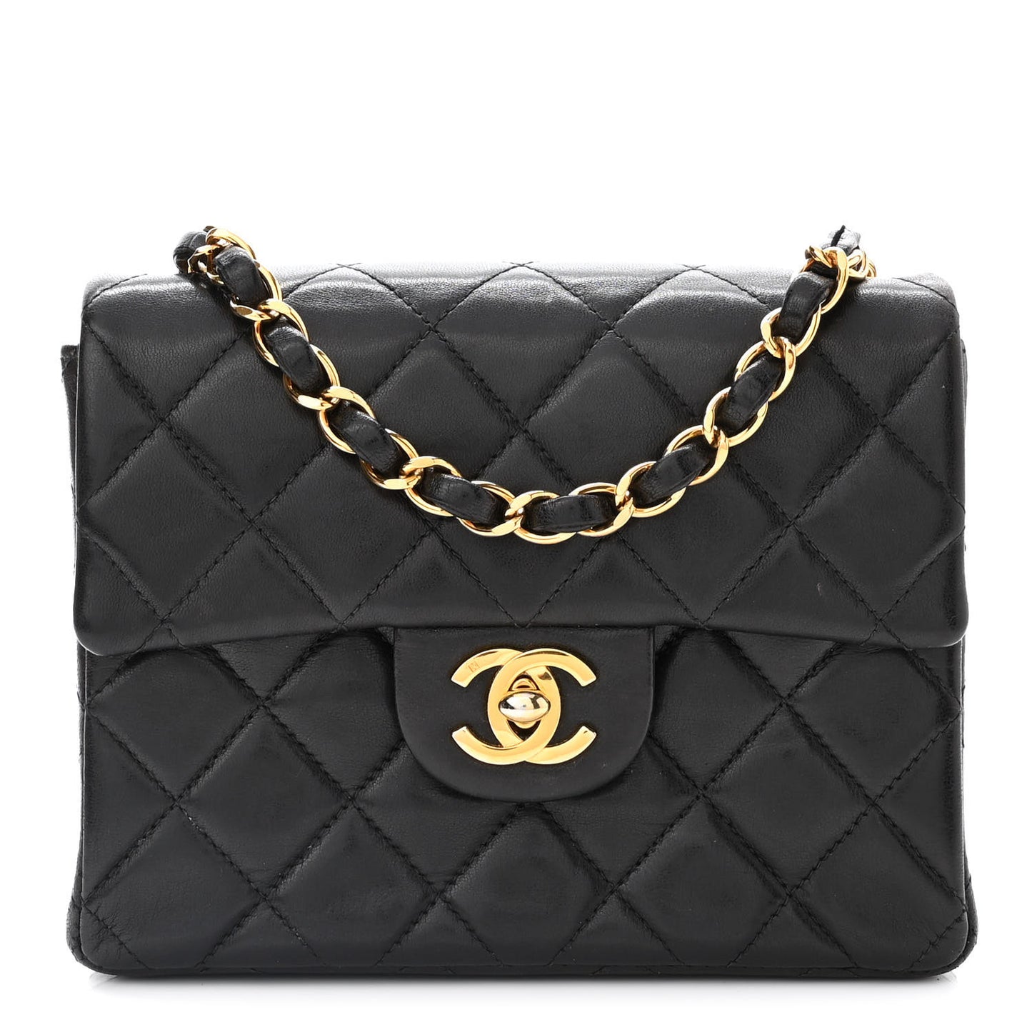 Lambskin Quilted Mini Square Flap Black