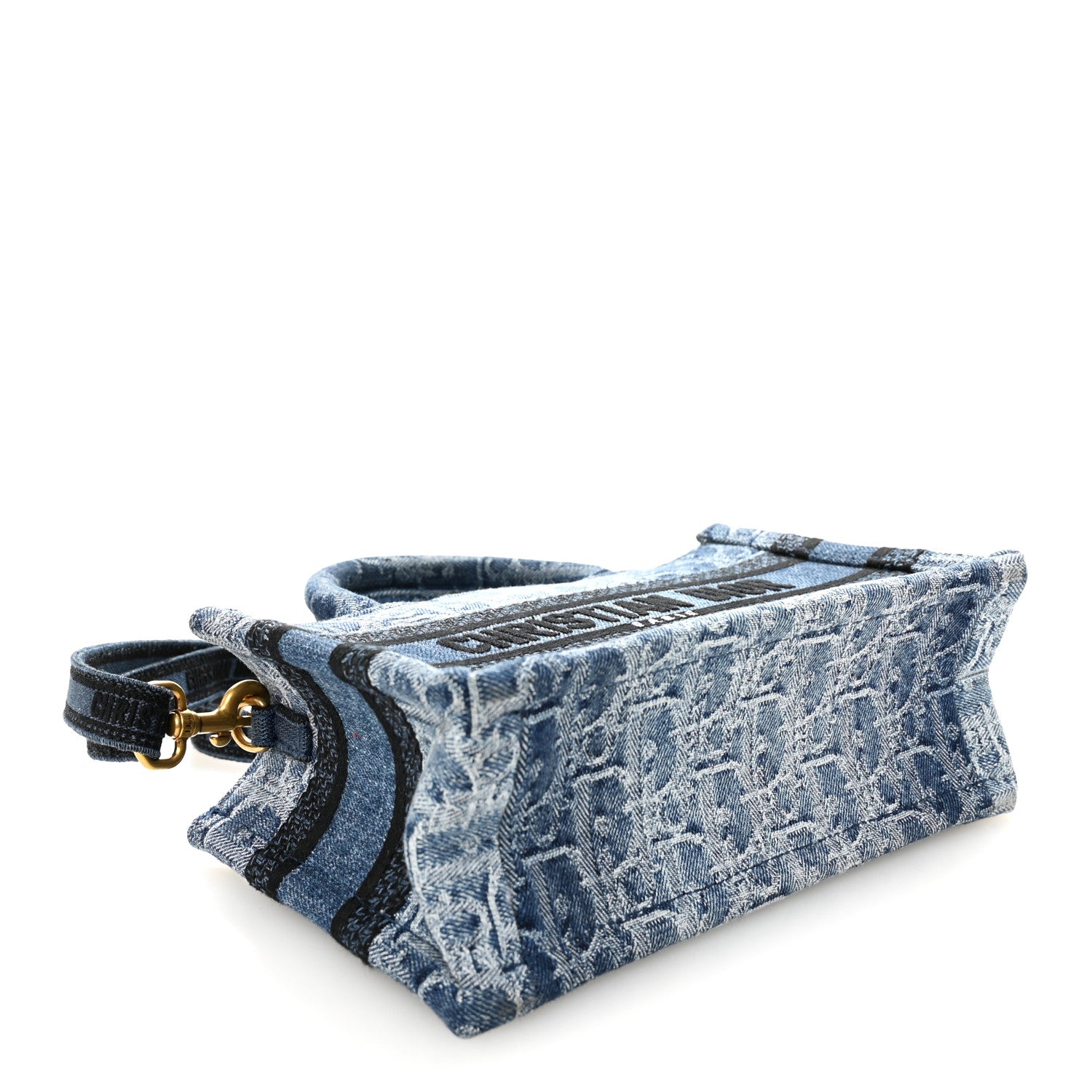 Christian Dior Denim Oblique Mini Book Tote With Strap Blue