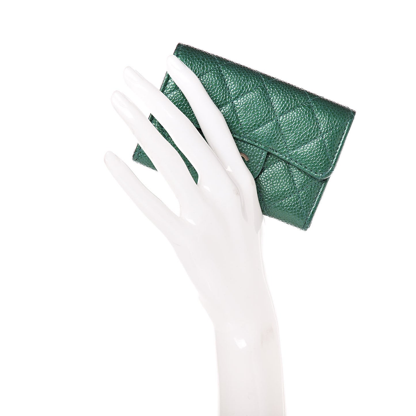 Metallic Caviar Quilted Card Holder Green