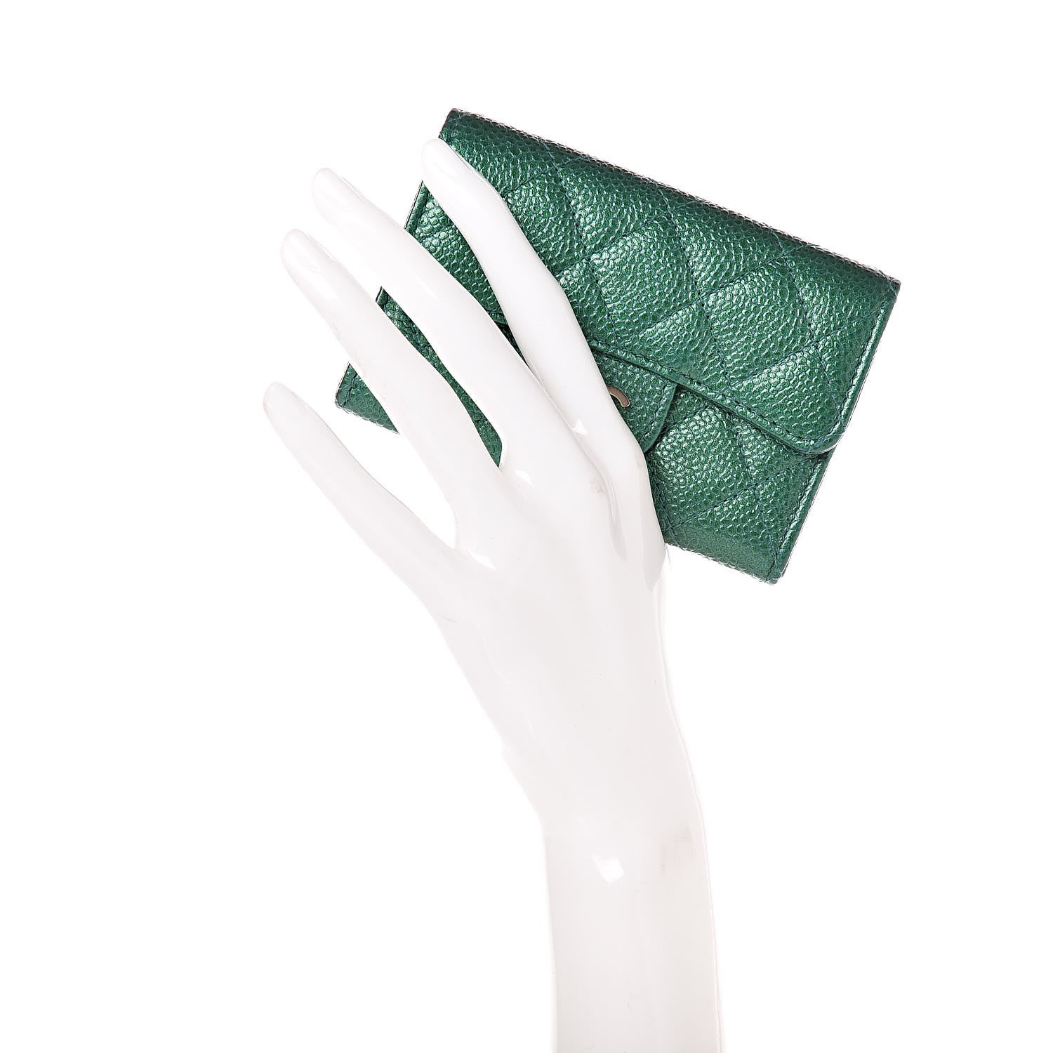 Chanel Metallic Caviar Quilted Card Holder Green 2 of 9