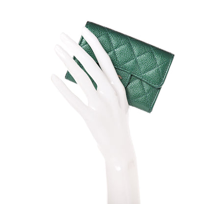 Chanel Metallic Caviar Quilted Card Holder Green 2 of 9