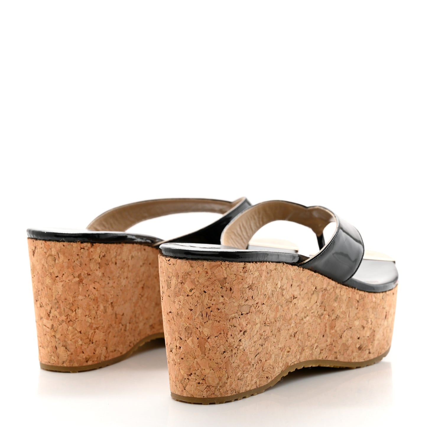 Patent Thong Platform Wedge Slide Sandals 37.5 Black