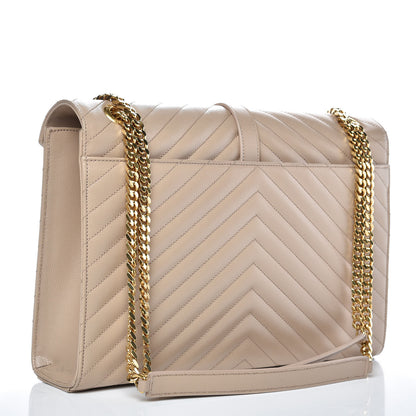 Saint Laurent Grain De Poudre Matelasse Chevron Large Monogram Satchel Dark Beige 3 of 14