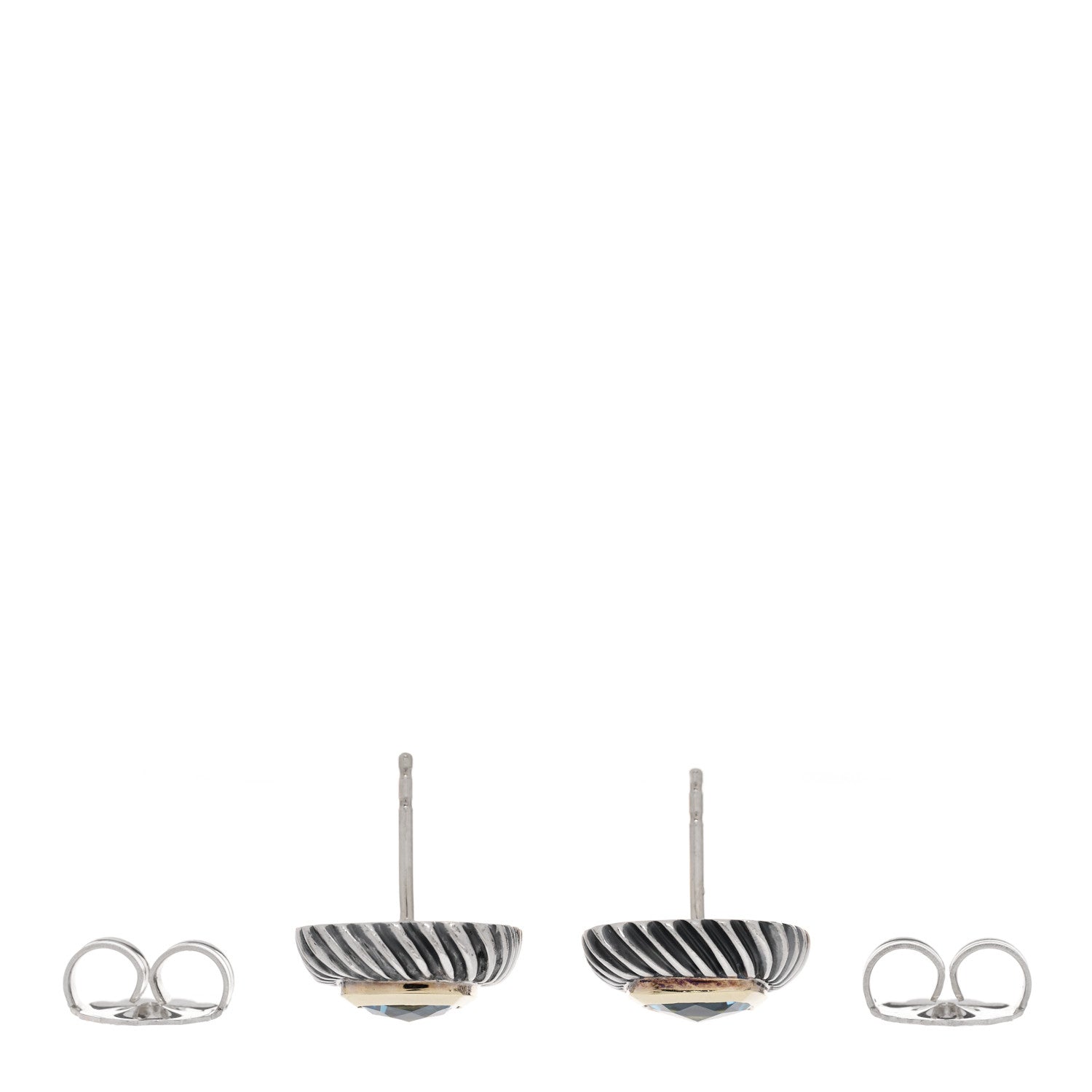 David Yurman Sterling Silver 14K Yellow Gold Blue Topaz 7mm Albion Earrings 3 of 4
