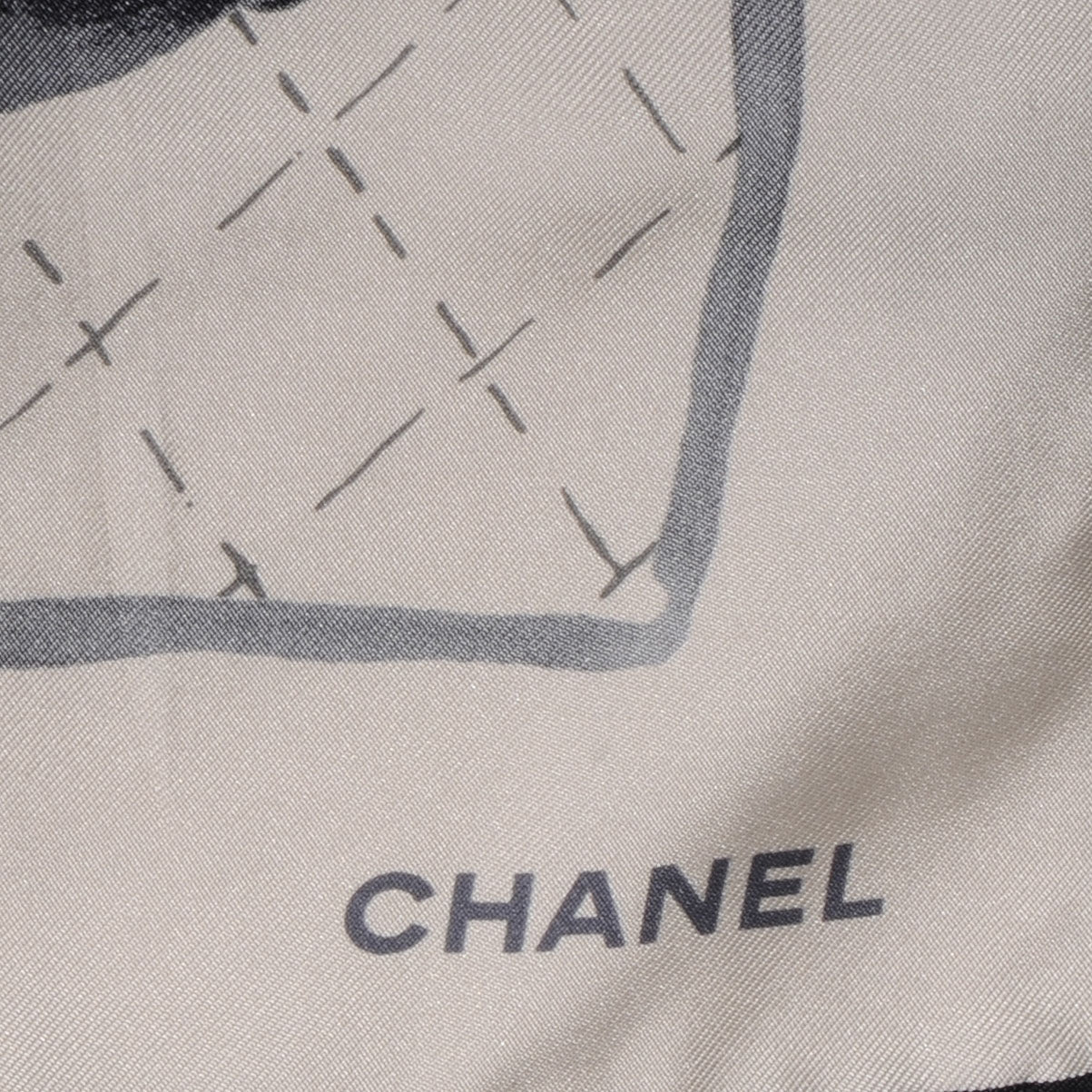 Chanel Silk Camellia Clover CC Scarf Beige Grey 3 of 5