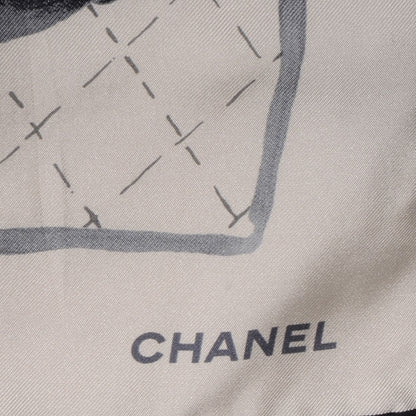 Chanel Silk Camellia Clover CC Scarf Beige Grey 3 of 5
