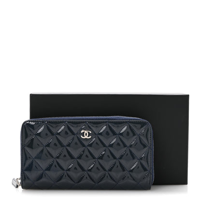 Chanel Patent Calfskin Quilted Large Gusset Zip Around Wallet Blue 12 of 12