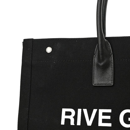 Saint Laurent Linen Calfskin Rive Gauche Tote Black 11 of 11