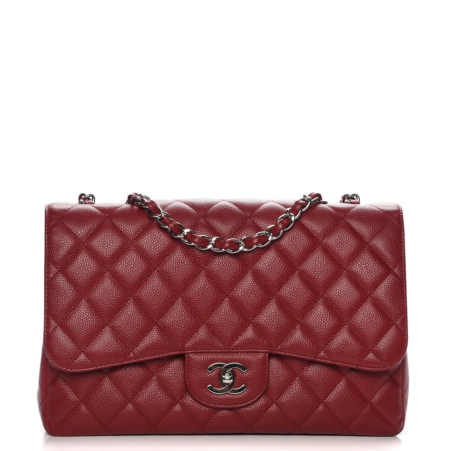 Caviar Quilted Jumbo Single Flap Dark Red