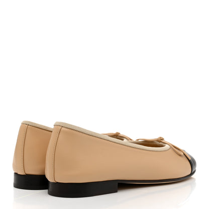 Chanel Lambskin Cap Toe CC Ballerina Flats 36 Beige Black 4 of 9