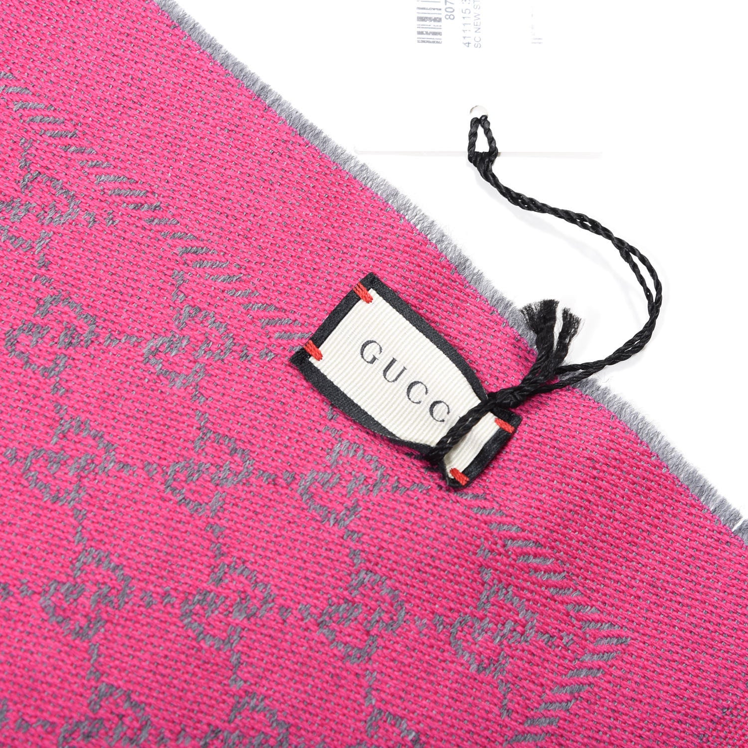Gucci Wool GG Monogram Reversible New Sten Fringe Scarf Graphite Pink 4 of 4
