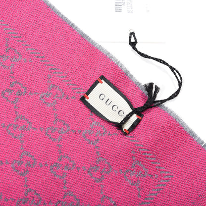 Gucci Wool GG Monogram Reversible New Sten Fringe Scarf Graphite Pink 4 of 4