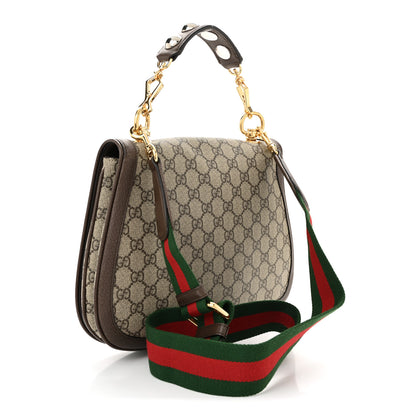 Gucci GG Supreme Monogram Textured Dollar Calfskin Web Medium Blondie Shoulder Flap Bag Beige Ebony New Acero 3 of 10