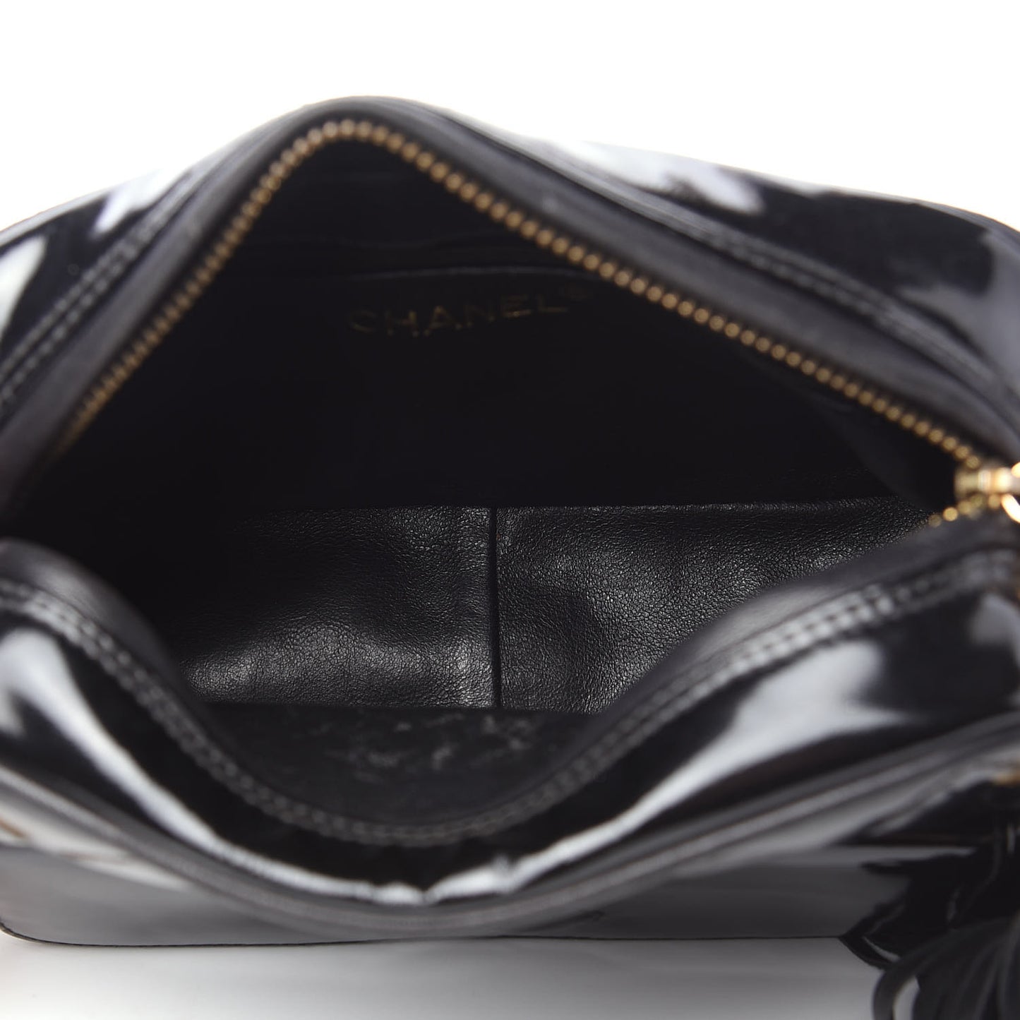 Patent Quilted Tassel Camera Case Black