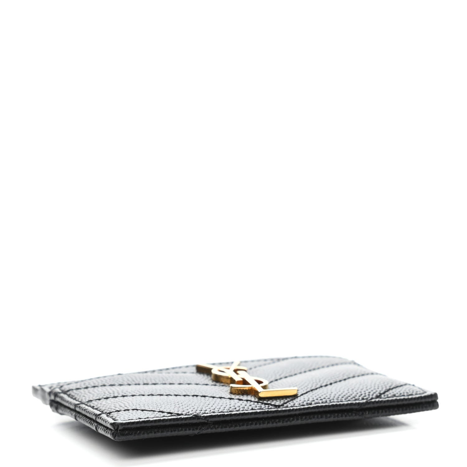 Saint Laurent Grain De Poudre Matelasse Chevron Monogram Credit Card Case Black 3 of 4