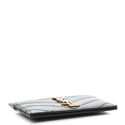 Saint Laurent Grain De Poudre Matelasse Chevron Monogram Credit Card Case Black 3 of 4
