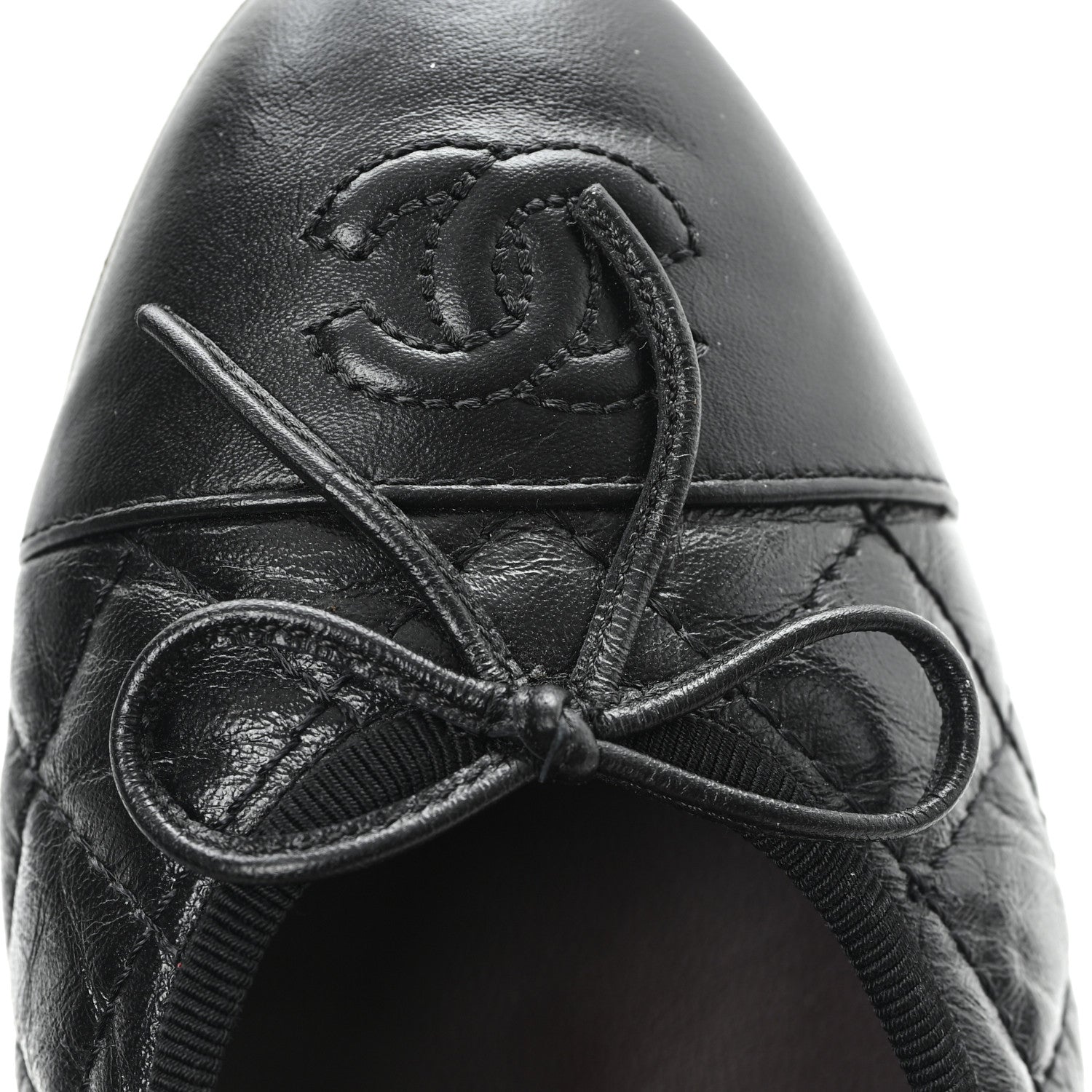 Chanel Aged Calfskin Quilted CC Cap Toe Ballerina Flats 37.5 Black 10 of 10