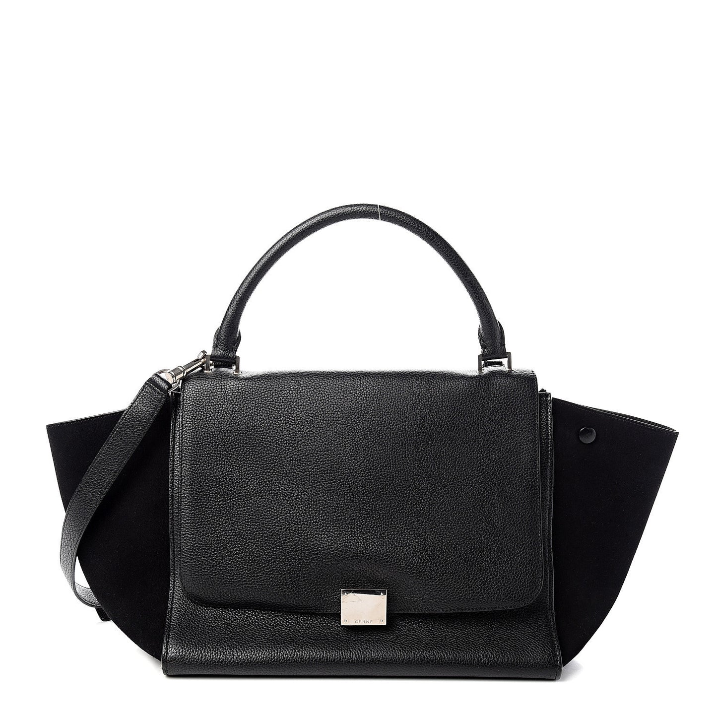Drummed Calfskin Suede Medium Trapeze Black