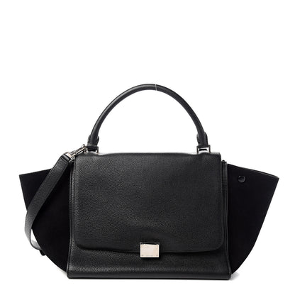 Celine Drummed Calfskin Suede Medium Trapeze Black 1 of 13