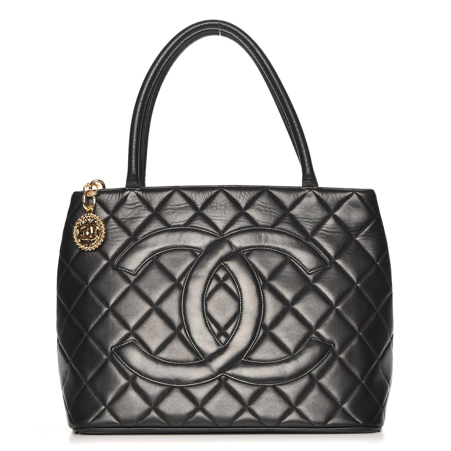 Lambskin Quilted Medallion Tote Black