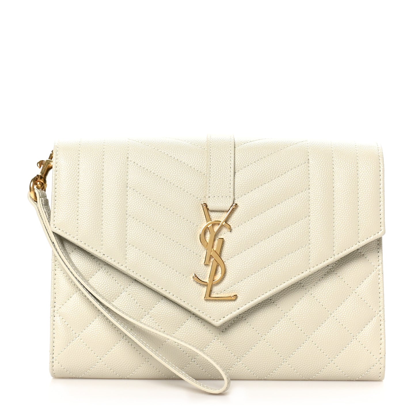 Grain De Poudre Textured Mixed Matelasse Triquilt Monogram Clutch Blanc Vintage