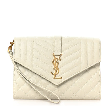 Saint Laurent Grain De Poudre Textured Mixed Matelasse Triquilt Monogram Clutch Blanc Vintage 1 of 9