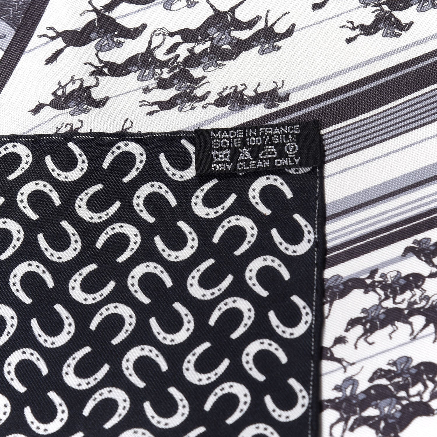 Hermes Silk A Cheval Sur Mon Carre Scarf 90 Black White Gris 3 of 4