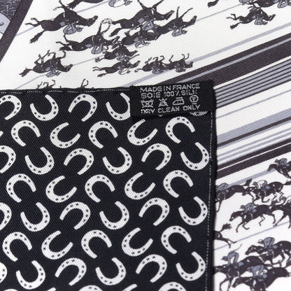 Hermes Silk A Cheval Sur Mon Carre Scarf 90 Black White Gris 3 of 4