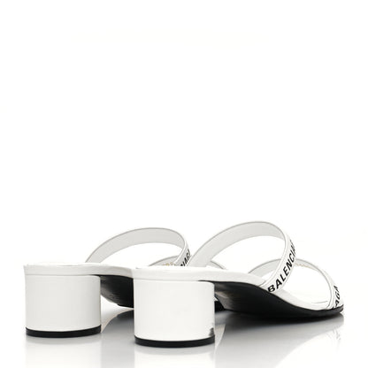 Balenciaga Smooth Calfskin Allover Logo Slide Sandals 41 White Black 4 of 10