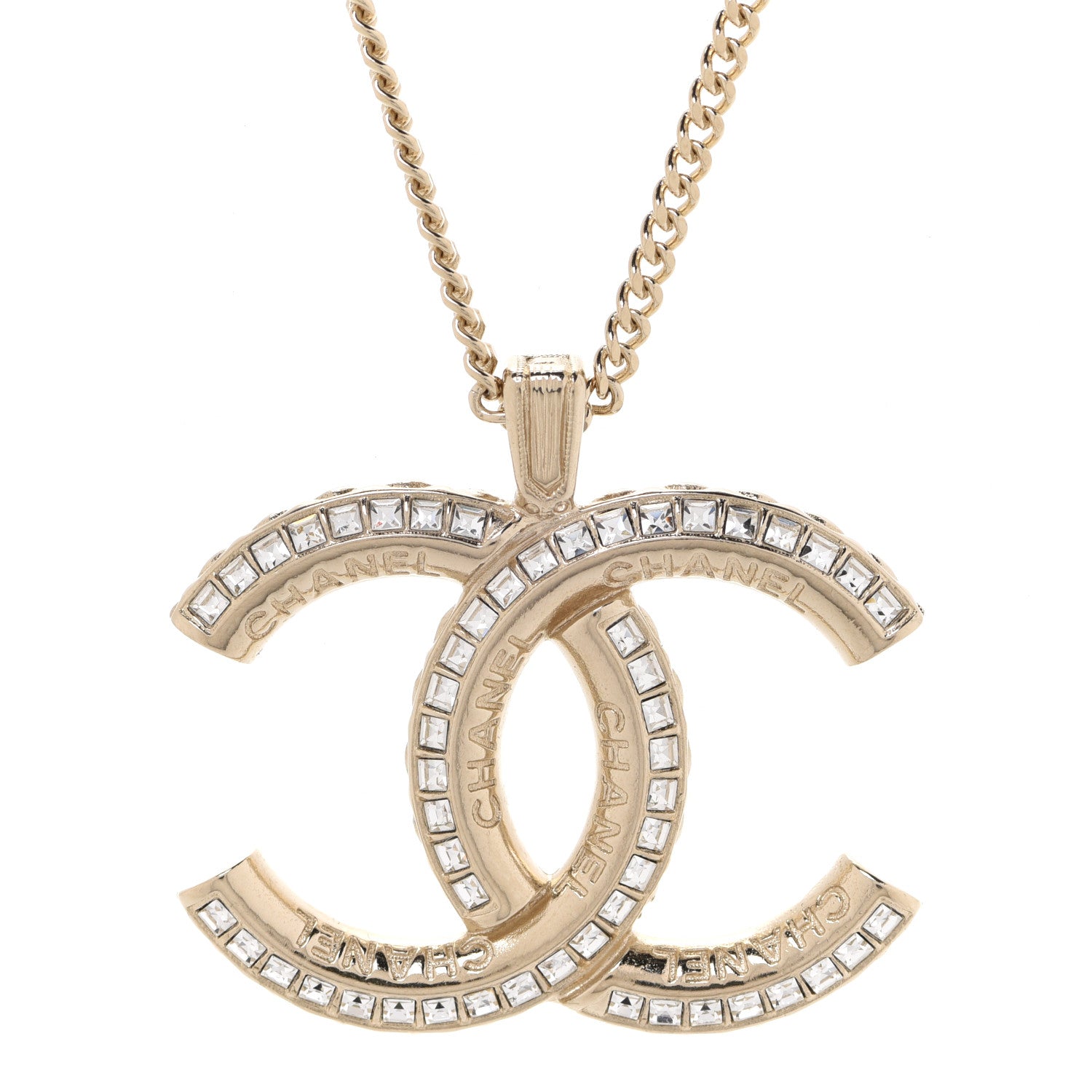 Chanel Baguette Crystal Logo CC Chain Necklace Gold 4 of 6