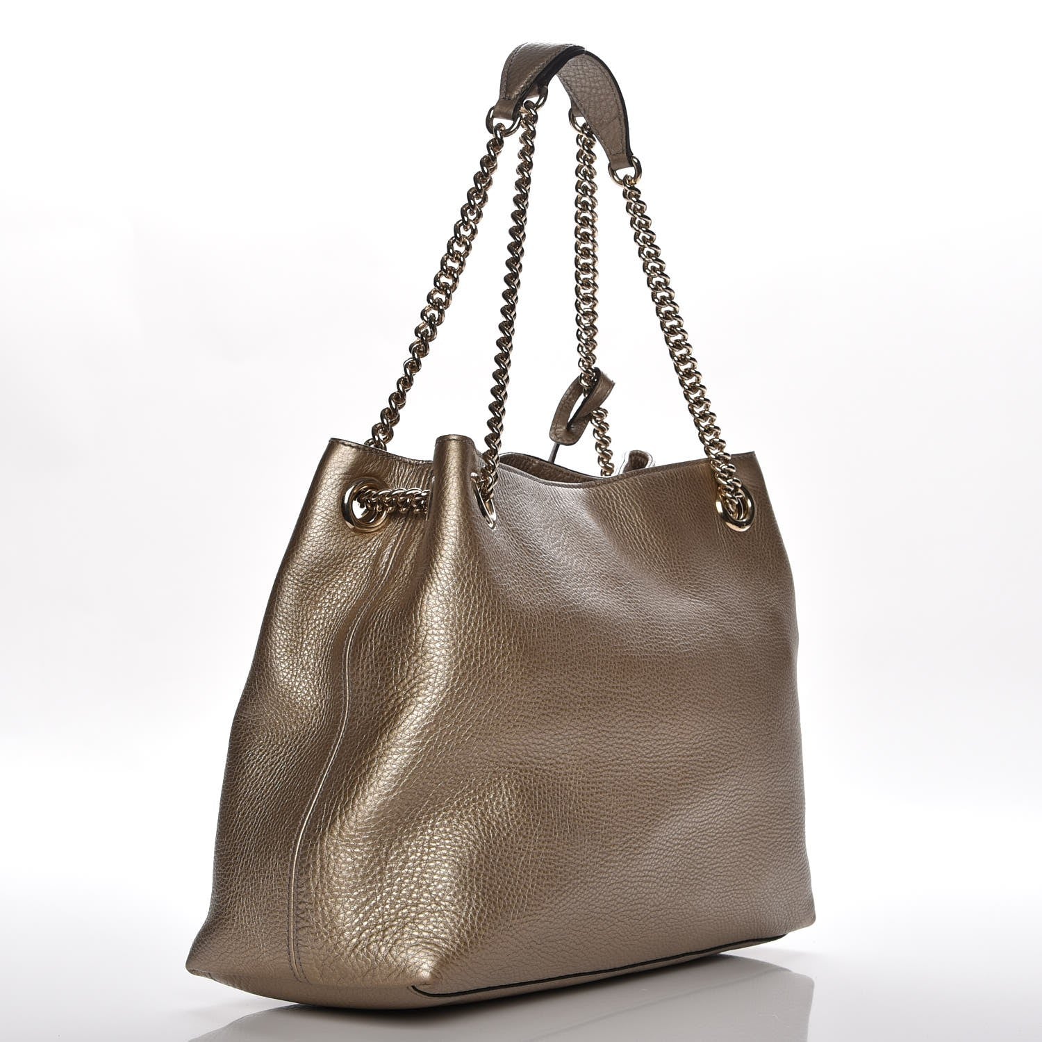 Gucci Metallic Pebbled Calfskin Medium Soho Chain Shoulder Bag Golden Beige 3 of 7