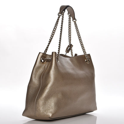 Gucci Metallic Pebbled Calfskin Medium Soho Chain Shoulder Bag Golden Beige 3 of 7