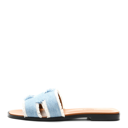 Hermes Denim Oran Fringe Sandals 36 Bleu Clair 1 of 10