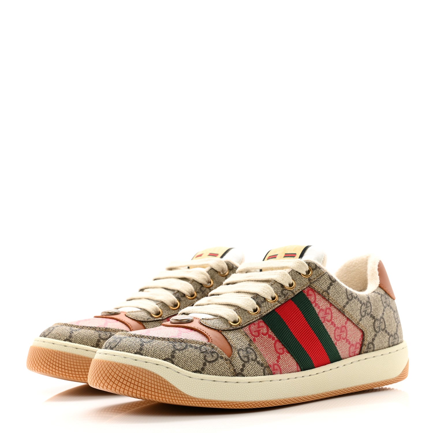 Gucci GG Supreme Monogram Harness Calfskin Web Womens Screener Sneakers 39.5 Beige Ebony Rosso Harness Brown 3 of 9